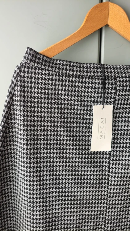Masai – elegant trapetsformad midikjol för dam, märkeskjol i hundtandsmönster – bild 2