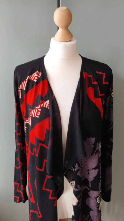 Desigual – lång damkardigan med fransar, löst slängkofta med asymmetrisk framsida – bild 2