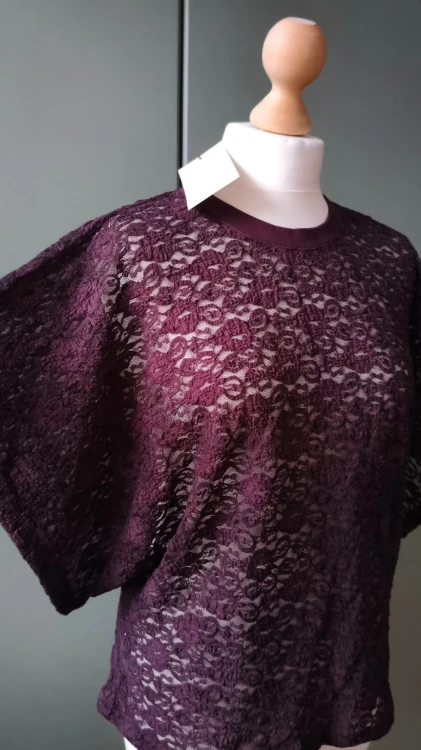 Kaffe – kort ærmet blondebluse til kvinder, elegant premium blondebluse – billede 3