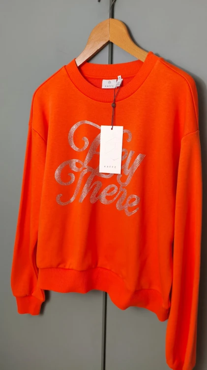 Kaffe – sweatshirt i bomull för dam med glittrande text, bekväm oversize-sweatshirt i premiumkvalitet – bild 2