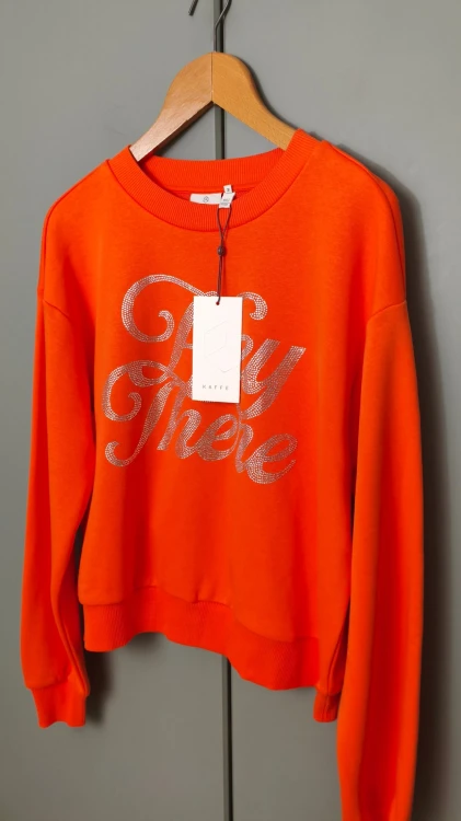 Kaffe – bomuldssweatshirt til kvinder med glitrende tekst, behagelig oversize sweatshirt i premium kvalitet – billede 5